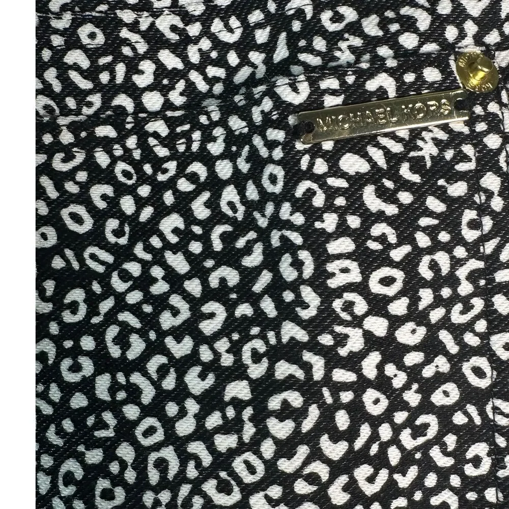 Michael Kors Black‎ White Leopard Print Slim Fit Ankle Pants Size L
